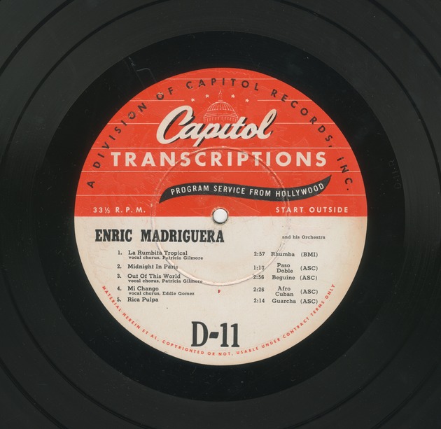 Enric Madriguera and His Orchestra D11-D12 - Record Label